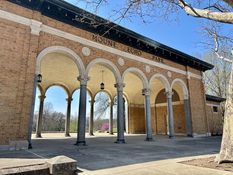 Mount Echo Park pavilion with classical columns and arched design