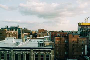Urban cityscape view with construction and old buildings