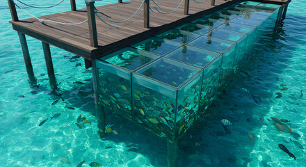 Obraz premium Glass Pier Over Fish Filled Lagoon