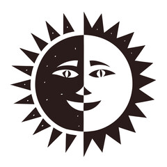 Stylized Sun Eclipse Icon - Half Dark, Half Light