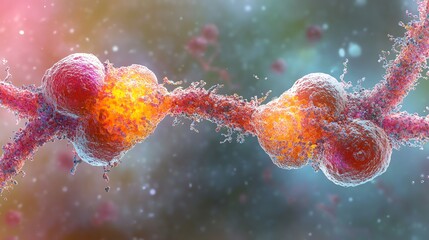 Close Up of Neuron Synapse Transmitting Signals, Biological Science Illustration