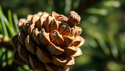 Fototapeta premium Closeup Of A Pine Cone On Branch