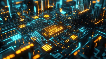 Obraz premium A futuristic digital circuit board design with glowing neon colors