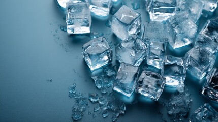 a collection of ice cubes on a reflective surface.