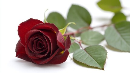 Fototapeta premium a single red rose on the branch.