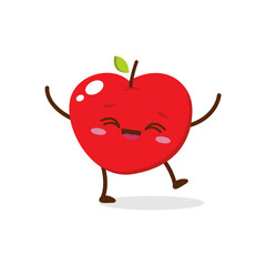 Cute red apple cartoon character with smiling face, showing a Friendly pose. Perfect for kids illustrations, healthy food designs, or educational materials. Isolated on white background with soft shad