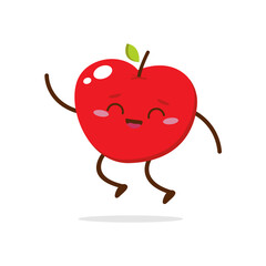 Cute red apple cartoon character with smiling face, showing a Friendly pose. Perfect for kids illustrations, healthy food designs, or educational materials. Isolated on white background with soft shad