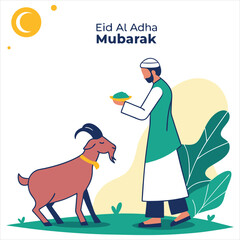 eid al adha mubarak Arabic man with goat abstract vector illustration design