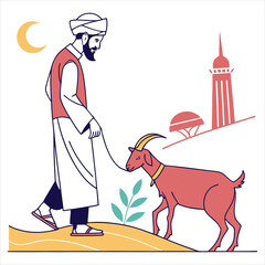 eid al adha mubarak Arabic man with goat abstract vector illustration design