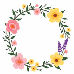 Obraz premium Floral frame with vibrant flowers on white background, nature design