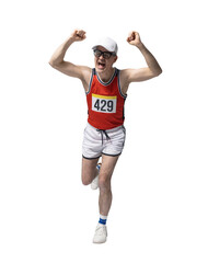 Naklejka premium Cheerful runner crossing the finishing line