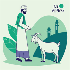 eid al adha mubarak Arabic man with goat abstract vector illustration design