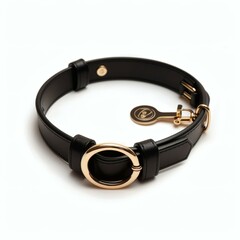Elegant Black Vegan Leather Pet Collar with Gold-Tone Accents for Stylish Dogs