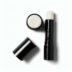 Obraz premium Black Twist-Up Face Stick with Protective Cap Isolated on White, Clean Beauty, Skincare Product, UV Protection