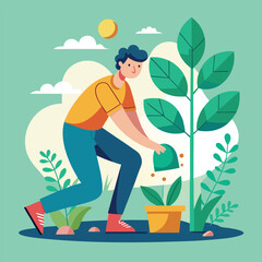 a man is planting trees vector