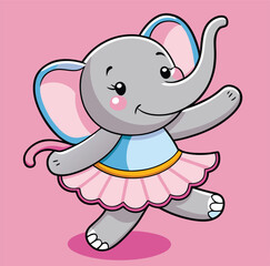Obraz premium Cartoon Elephant Ballerina Dancing Gracefully Against Pink Background Children Illustration