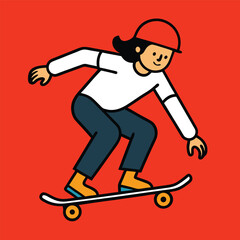Obraz premium Cute Cartoon Boy on Skateboard Vector – Fun Skating Illustration for Kids Stickers, Shirts & Decor