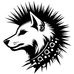 Punk style wolf portrait silhouette