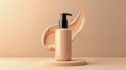 Liquid makeup foundation Bottle with Cosmetic cream splash.3d rendering.