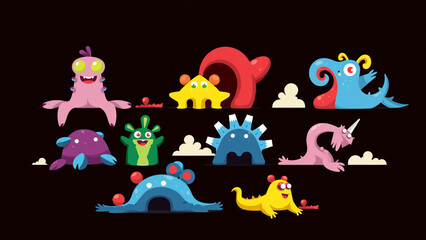 Naklejka premium Cartoon Monster Characters Illustration