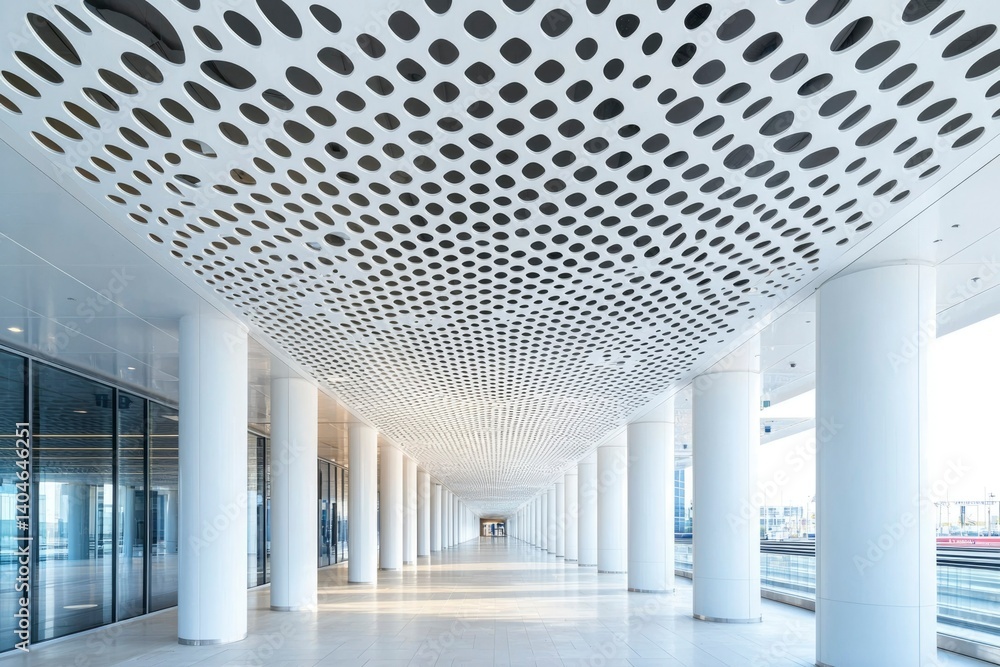 Poster hallway with unique ceiling design and pillars. abstract architectural background