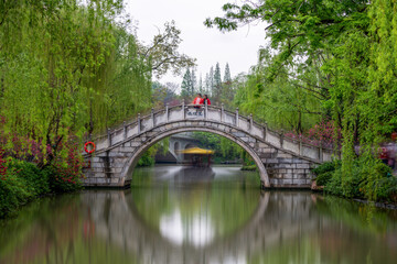 Fototapeta premium The small bridges in the Slender West Lake Scenic Area of Yangzhou City, Jiangsu Province, China.
