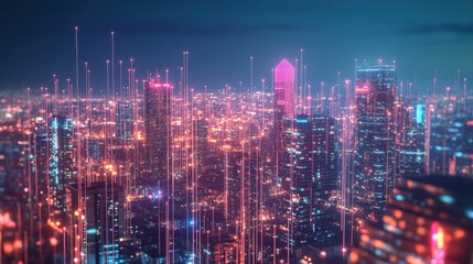 Fototapeta premium Cyber Cityscape: A Digital Metropolis at Night