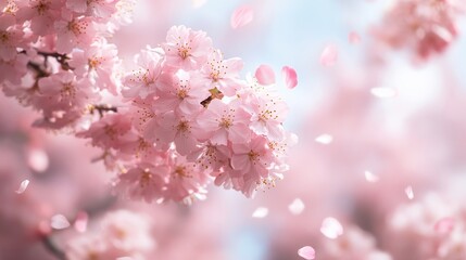 Obraz premium Soft cherry blossom petals gently falling with a blurred background