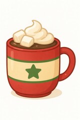 Warm and inviting cup of hot chocolate topped with whipped cream and a sprinkle of cocoa perfect for winter comfort