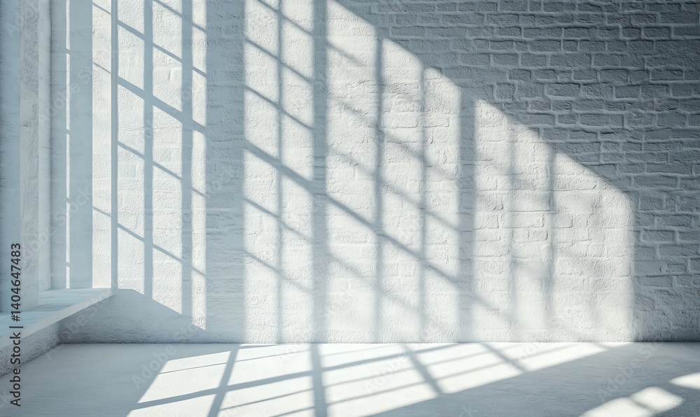 Poster a white room with a sparse design, illuminated by diagonal window light...concept: minimal, modern, 