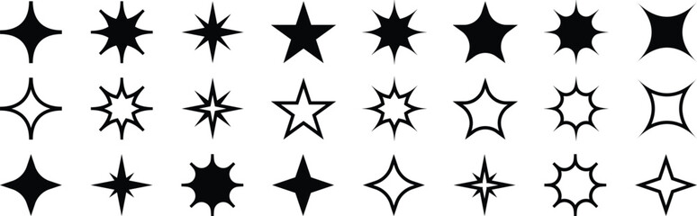 Star vector icons. Set of star symbols. Different black sparkles icons.  Star icons vector illustration
