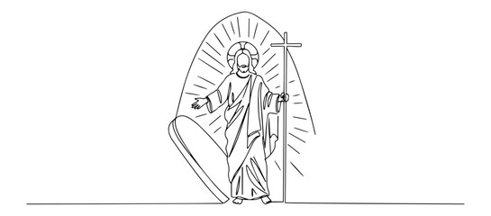 jesus with halo and raised hand minimalist vector monoline illustration with graceful and continuous stroke design