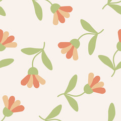 Cute floral seamless pattern with flowers and branches. Wildflower vector illustration in spring or summer. Elegant template for fabric, wallpaper, stationery, wrapping, card, and phone cases.
