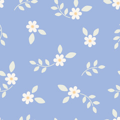 Flower seamless pattern with white daisies or camomiles background. Flora design vector for wallpaper, textile, fashion, background, stationery, wrapping, card, and phone cases.