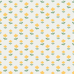 Tulip vector pattern, seamless repeating background, flat illustration. Pastel flower pattern with icons, floral wallpaper design for cards, fabric, wrapping, textiles, wallpaper, and stationery.