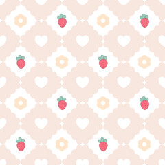 Colourful flowers and lines seamless pattern. Cute flora vector on checked for fabric, scarves, cards, scrapbooks, wrapping paper, and textiles.