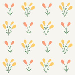 Cute floral seamless pattern with flowers and branches. Wildflower vector illustration in spring or summer. Elegant template for fabric, wallpaper, stationery, wrapping, card, and phone cases.