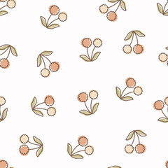 Cute floral seamless pattern with flowers and branches. Wildflower vector illustration in spring or summer. Elegant template for fabric, wallpaper, stationery, wrapping, card, and phone cases.