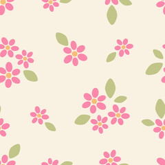 Cute floral seamless pattern with flowers and branches. Wildflower vector illustration in spring or summer. Elegant template for fabric, wallpaper, stationery, wrapping, card, and phone cases.