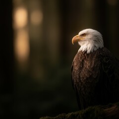 Obraz premium Majestic eagle perched in a forest at dusk