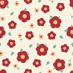 Cute floral seamless pattern with flowers and branches. Wildflower vector illustration in spring or summer. Elegant template for fabric, wallpaper, stationery, wrapping, card, and phone cases.