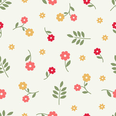 Cute floral seamless pattern with flowers and branches. Wildflower vector illustration in spring or summer. Elegant template for fabric, wallpaper, stationery, wrapping, card, and phone cases.
