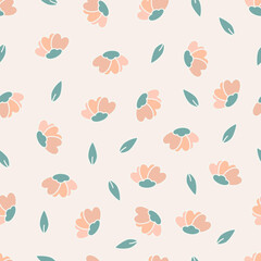 Flower seamless pattern with heart shapes. Flora hearts cartoon background. Valentine design for fabric, wrapping, textile, wallpaper, apparel, pajamas, cards and stationery.