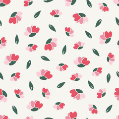 Flower seamless pattern with heart shapes. Flora hearts cartoon background. Valentine design for fabric, wrapping, textile, wallpaper, apparel, pajamas, cards and stationery.