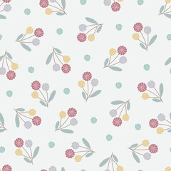 Cute floral seamless pattern with flowers and branches. Wildflower vector illustration in spring or summer. Elegant template for fabric, wallpaper, stationery, wrapping, card, and phone cases.