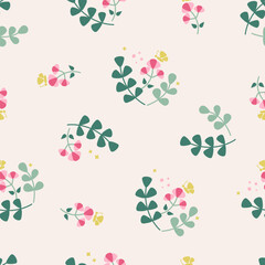Cute floral seamless pattern with flowers and branches. Wildflower vector illustration in spring or summer. Elegant template for fabric, wallpaper, stationery, wrapping, card, and phone cases.