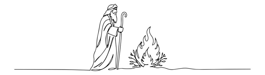Obraz premium moses at the burning bush biblical scene hand-drawn minimalist outline sketch with stylish black linear elements