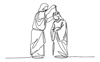 baptism of jesus by john the baptist fluid single-stroke technique merged with rigid geometric frameworks