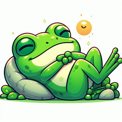 Fototapeta premium animal, painting, illustration, vector, image of a green frog with an expression of pleasure in a relaxed calm