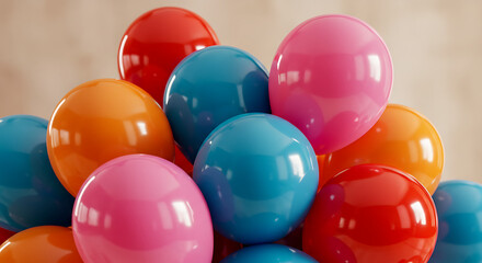 Vibrant Balloon Cluster: Joyful 3D Render AI Generated
